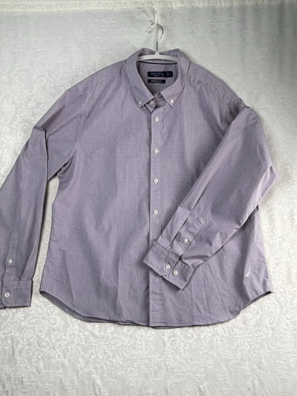 Nautica Men’s XL Long Sleeve Button Up Shirt Purple Moisture Wicking Flex Casual